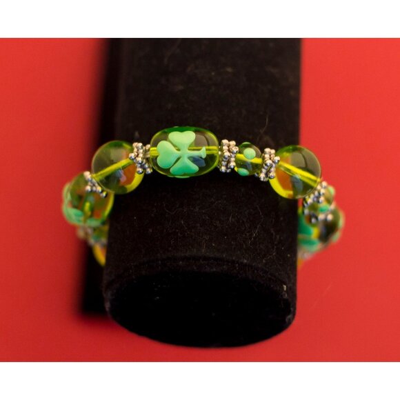 Vintage Flexible Glass Beaded Irish Bracelet - F3 - Picture 2 of 3